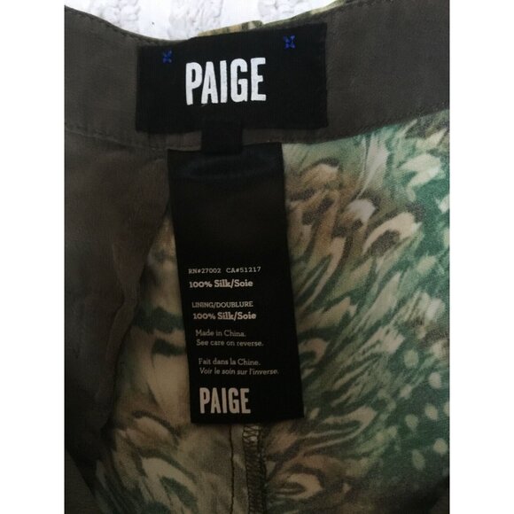 Paige Mid-Rise Women's Size 4 Brown Green Silk Animal Print Straight Leg Pants - Picture 4 of 10